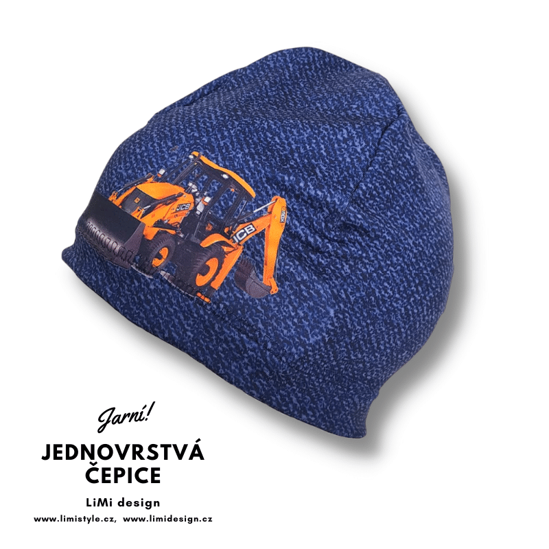 Jaro/podzimní jednovrstvá čepice STAVEBNÍ STROJE na džínové