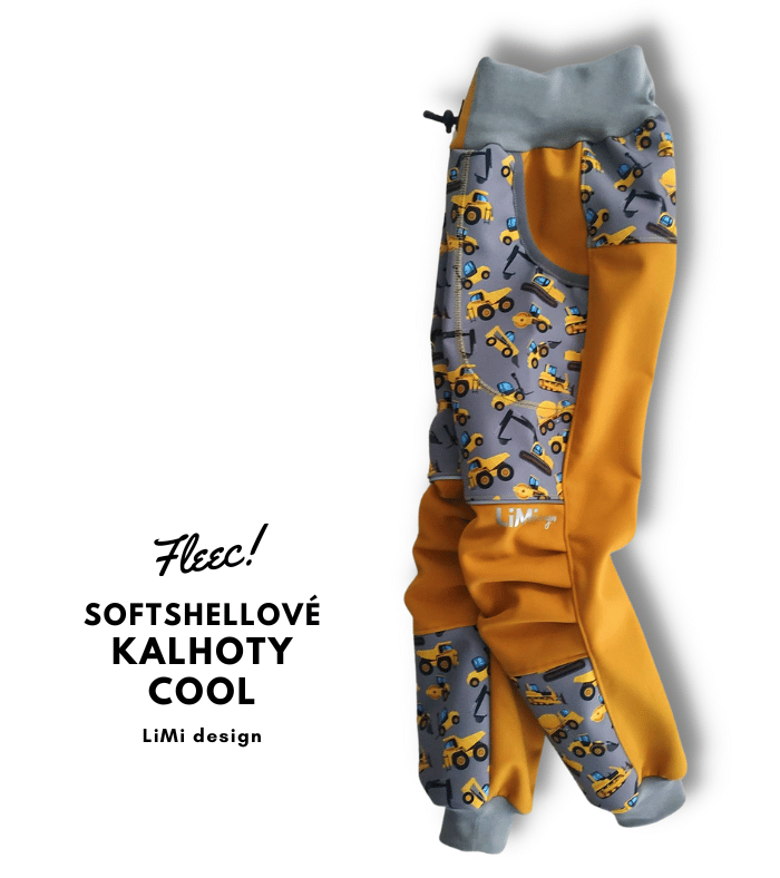 Softshellové kalhoty s fleecem COOL pattern, BAGRY/HOŘČICOVÁ, vel. 110/116