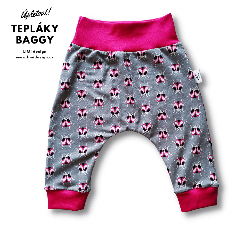 Úpletové BAGGY růžoví broučci, vhodné i na látkovou plenu