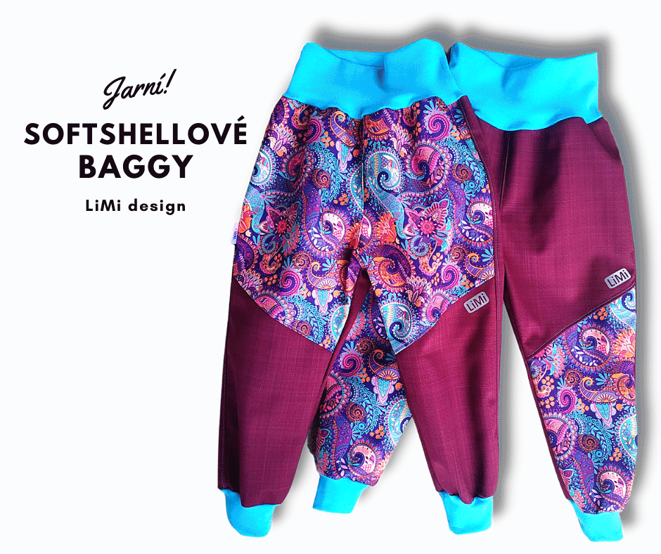 Jarní softshellové BAGGY DVOJČATA - Paisley, vel. 74 - 92