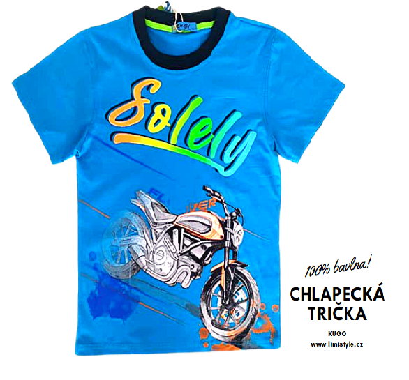 Chlapecké triko SOLELY motorka, modrý tyrkys, vel. 134 - 164