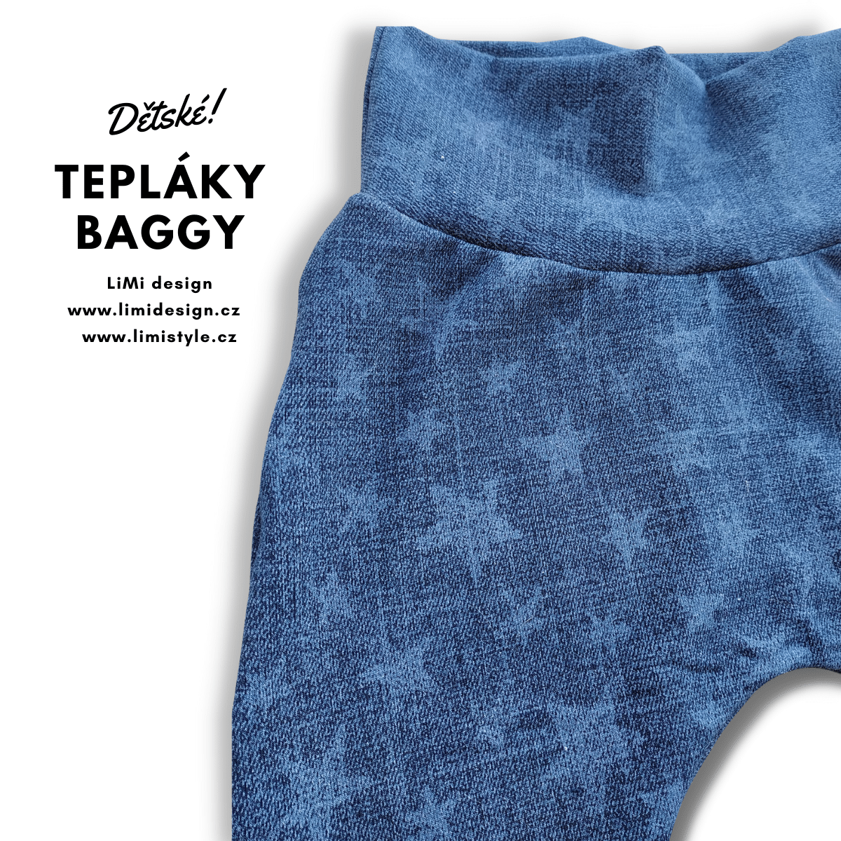 Teplákové BAGGY džínové, modré, vhodné i na látkovou plenu