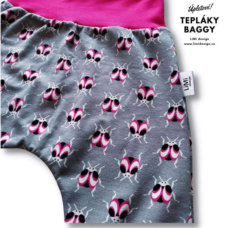 Úpletové BAGGY růžoví broučci, vhodné i na látkovou plenu