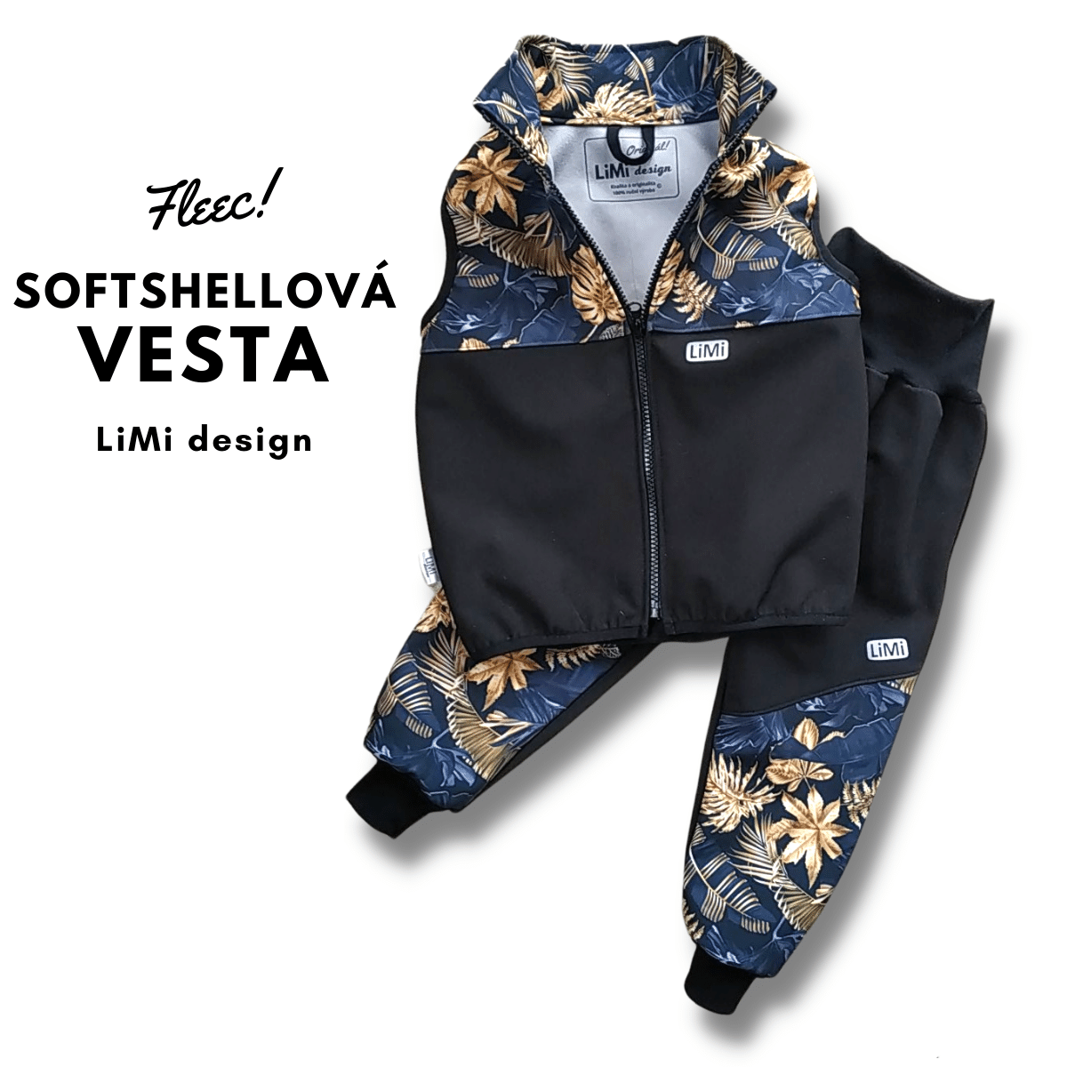 Softshellová vesta s fleecem - zlaté kapradí/černá