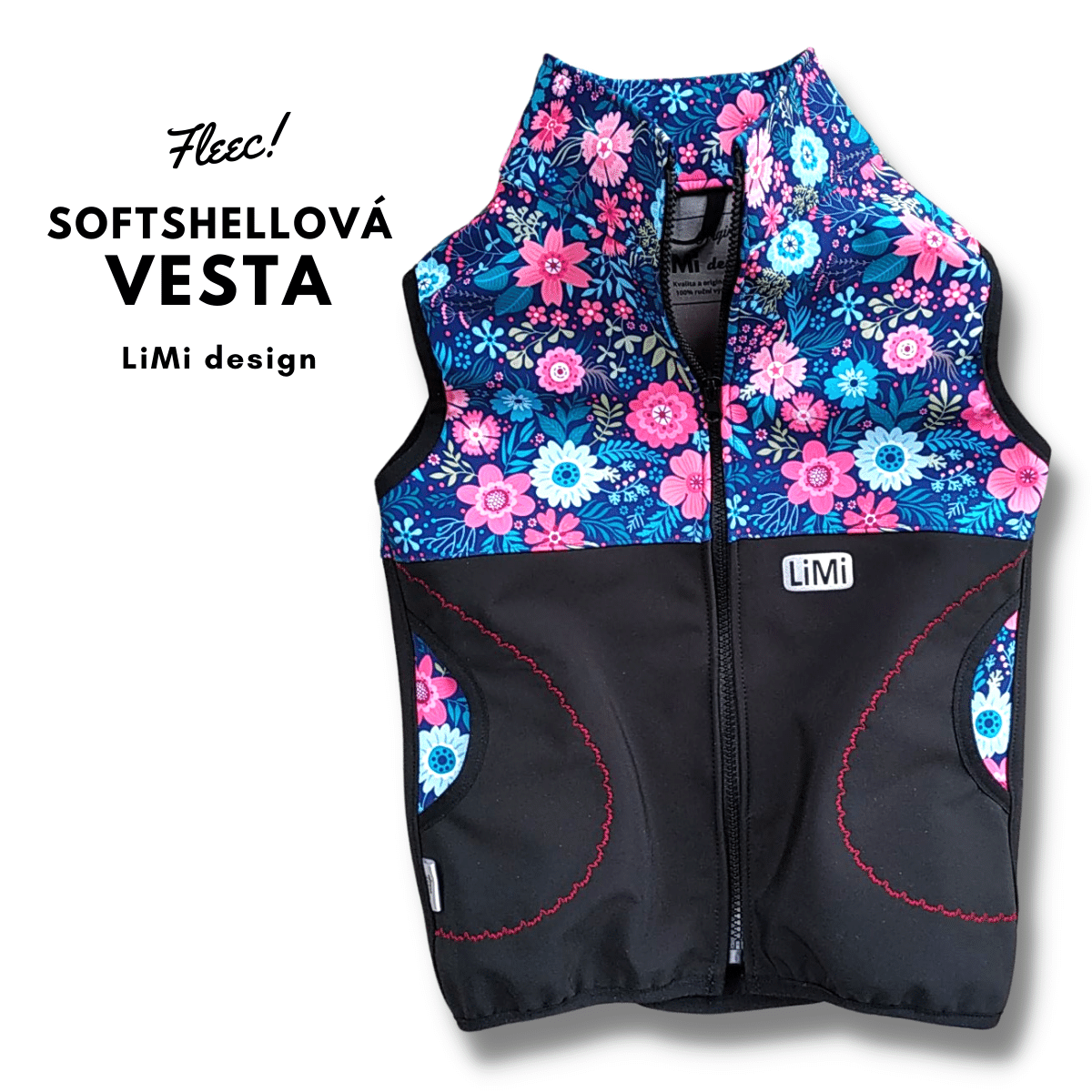 Softshellová vesta s fleecem - sedmikrásky/černá