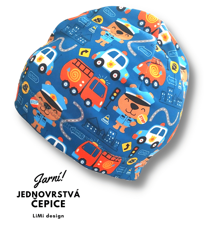 Jaro/podzimní jednovrstvá čepice MEDVÍDEK POLICISTA