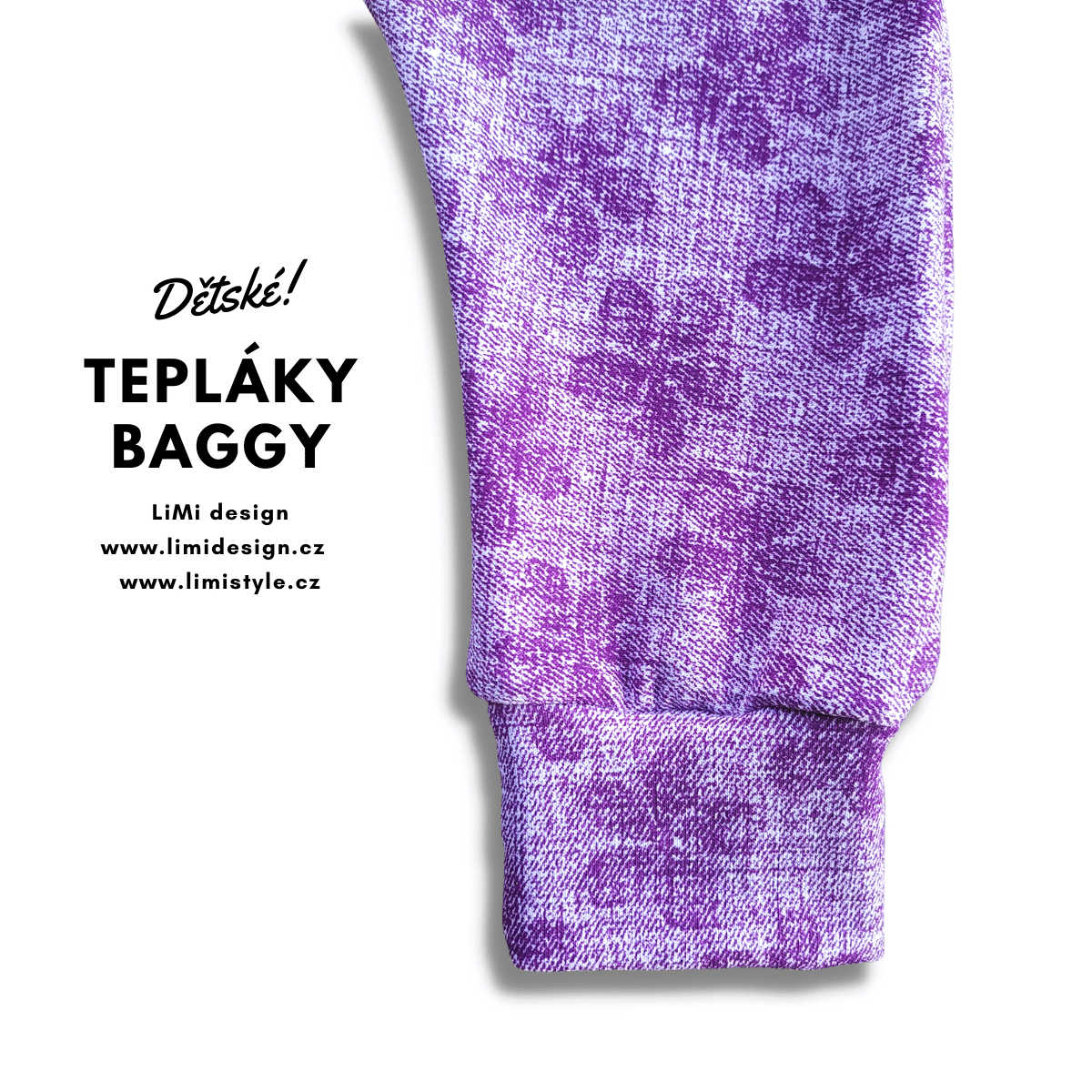 Teplákové BAGGY džínové, levandulové, vhodné i na látkovou plenu