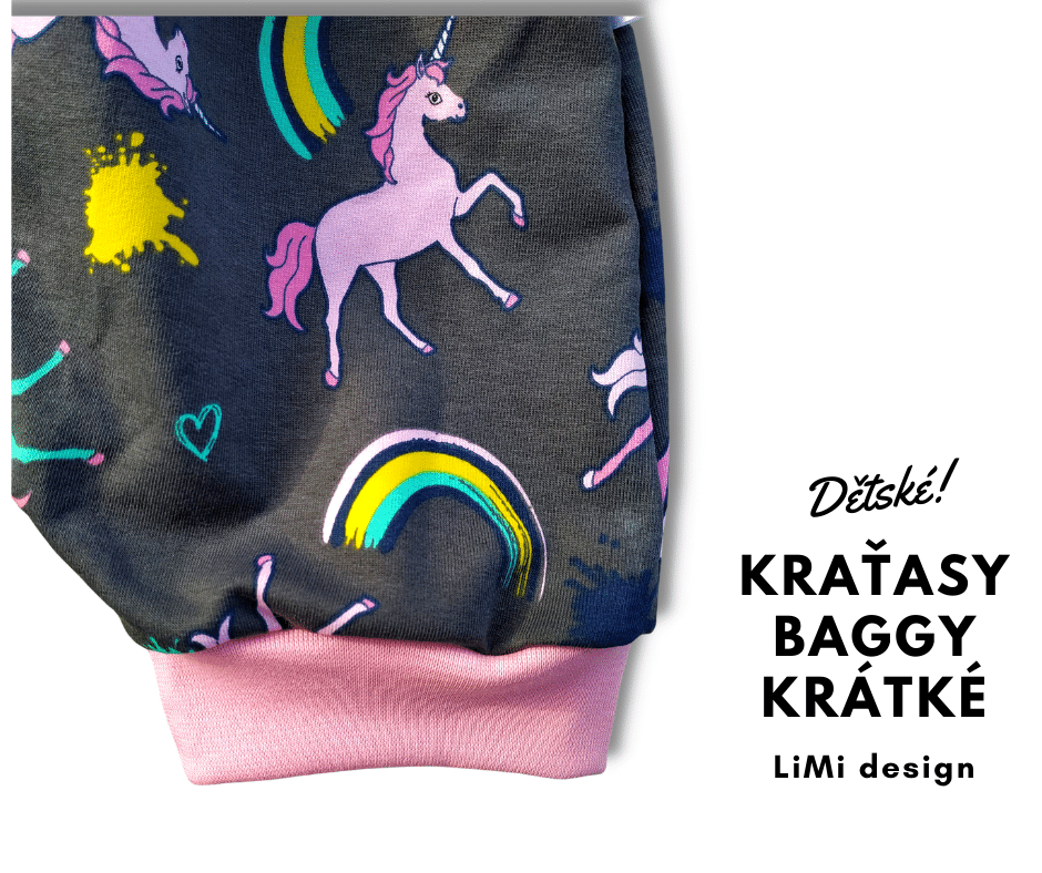 Teplákové KRAŤASY BAGGY, jednorožci,   vhodné i na látkovou plenu
