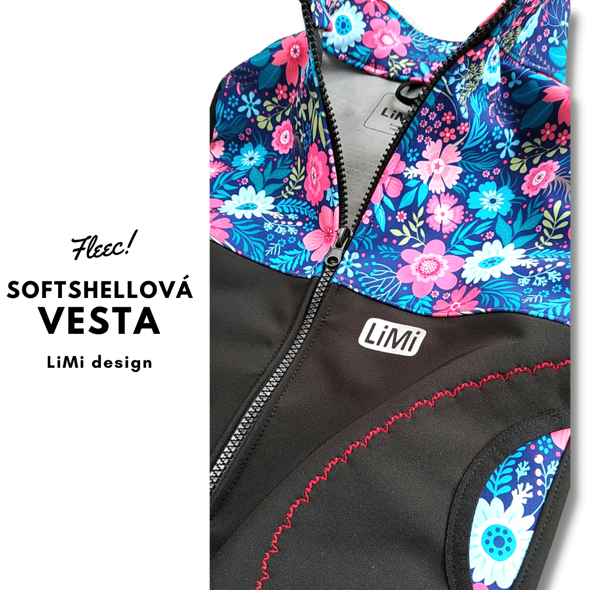 Softshellová vesta s fleecem - sedmikrásky/černá