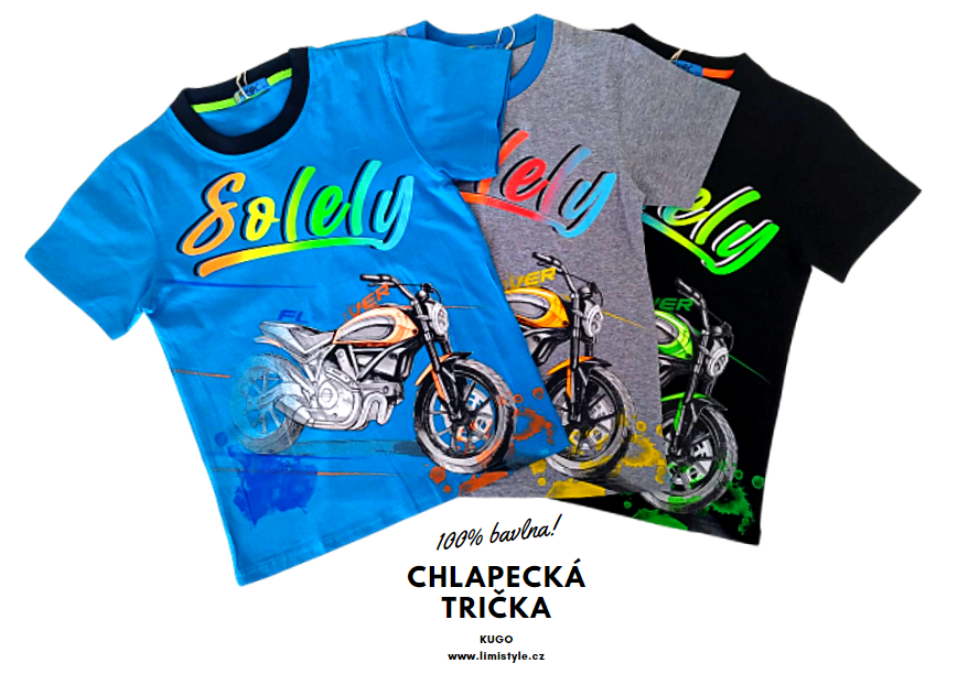 Chlapecké triko SOLELY motorka, modrý tyrkys, vel. 134 - 164