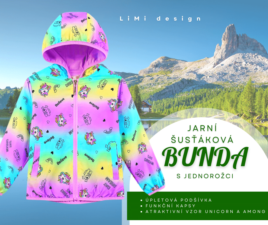Dívčí jarní bunda jednorožec s podšívkou, fialová, vel. 104