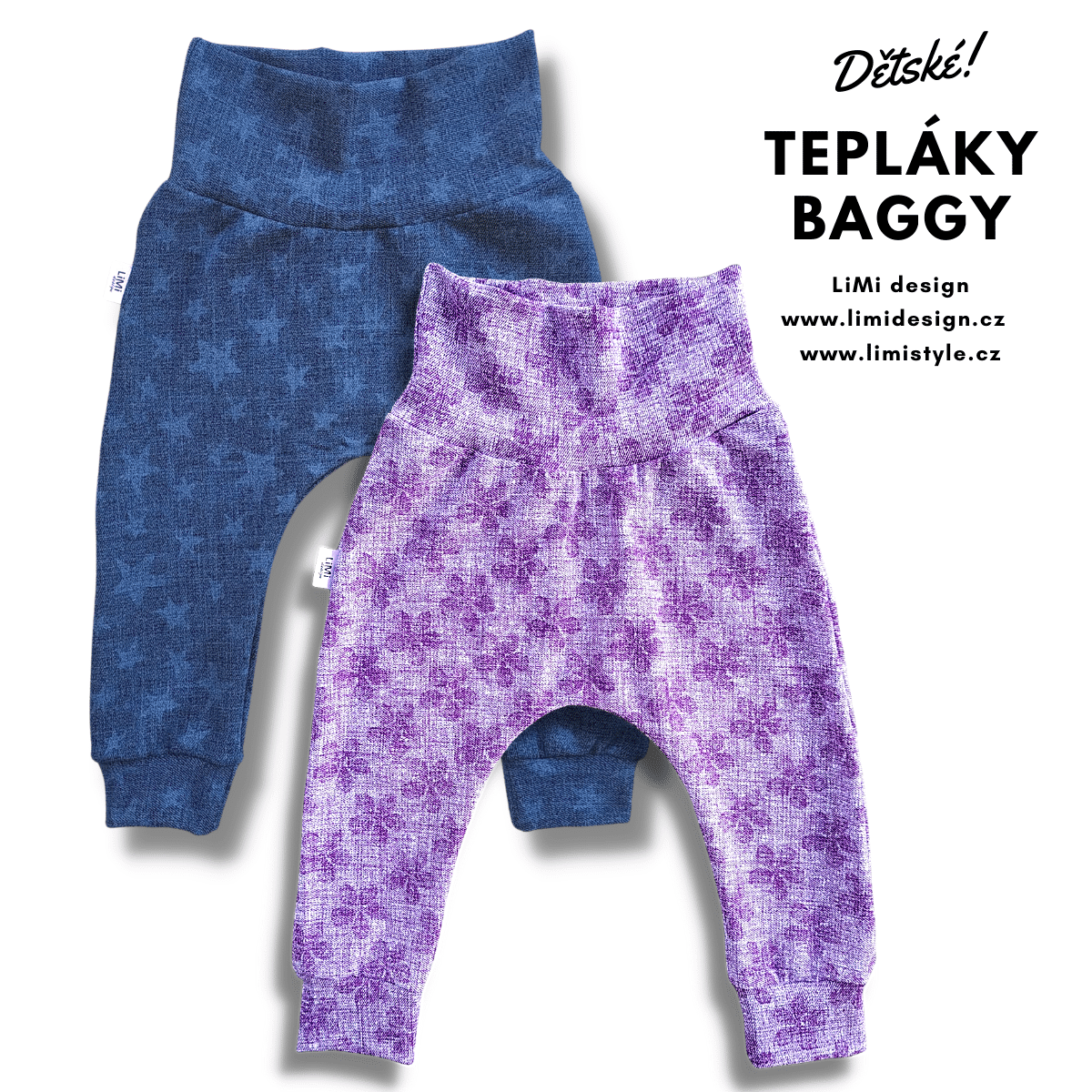 Teplákové BAGGY džínové, modré, vhodné i na látkovou plenu