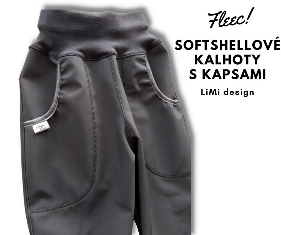VZORNÍK na softshellové kalhoty jednobarevné s fleecem a kapsami, DÍVČÍ