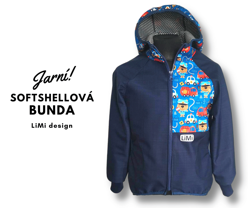 Chlapecká softshellová bunda JARNÍ "PŮLENÁ" - MEDVÍDEK POLICISTA MODRÁ - ke kalhotům