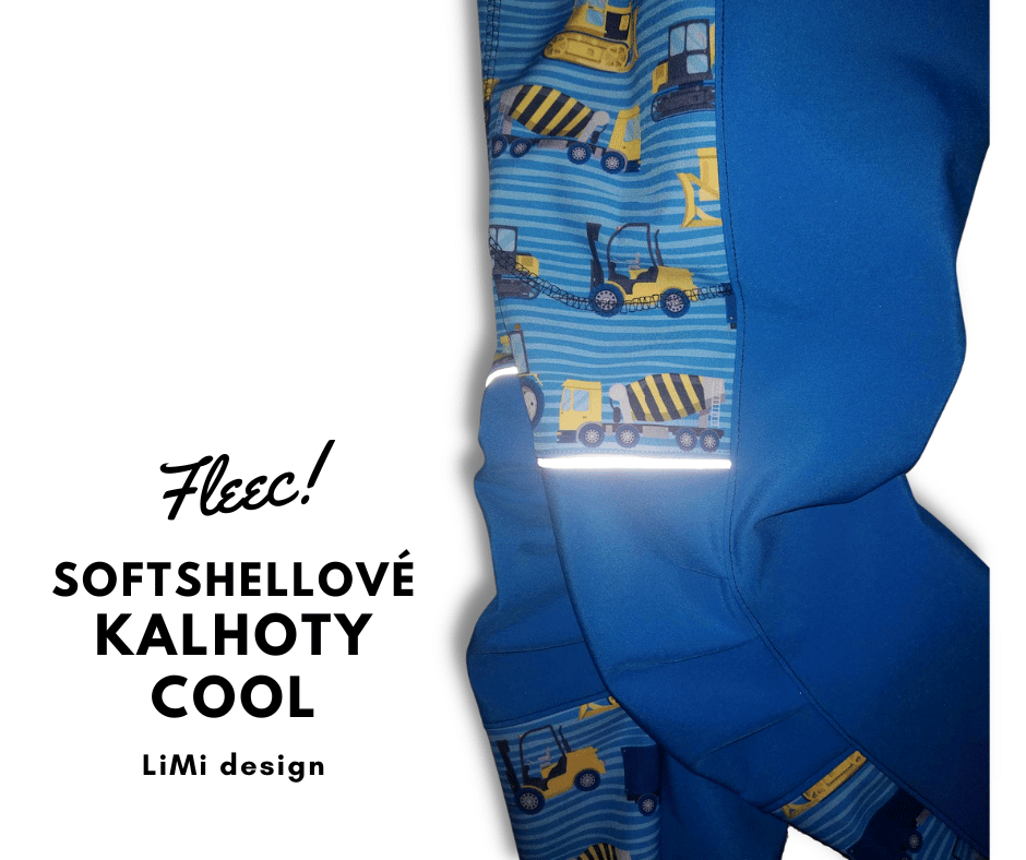 Softshellové kalhoty s fleecem COOL pattern, STAVEBNÍ STROJE/MODRÁ, vel. 98 - 140